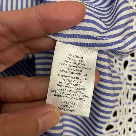NORDSTROM SIGNATURE Navy Layered Sweater Top, Eyelet hem size medium New - Picture 7 of 9